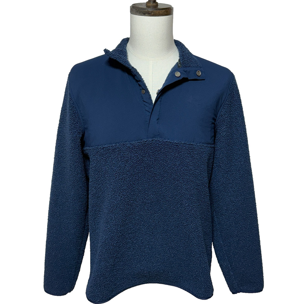 Under Armour Golf Sweater Large Blue Fleece Pile Half Snap T Pullover Loose Fit